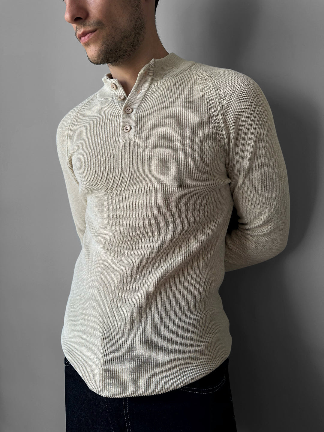 Slim Fit Knit Sweater - Beige