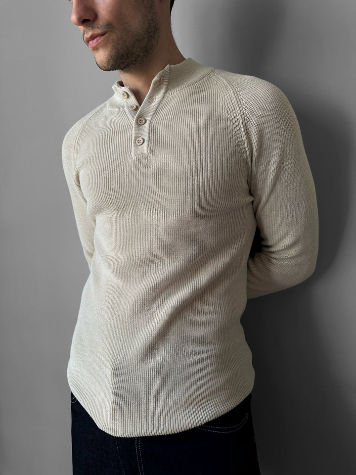 Slim Fit Knit Sweater - Beige