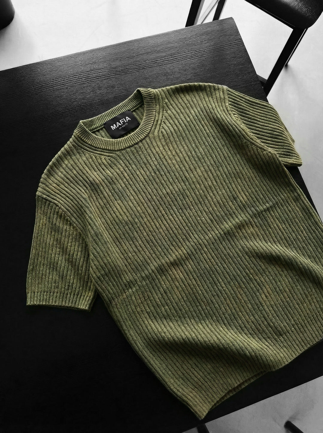 Slim Fit Washed Thin Lines Knit T-Shirt - Khaki