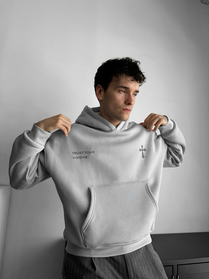 Oversize Cross Hoodie - Grey