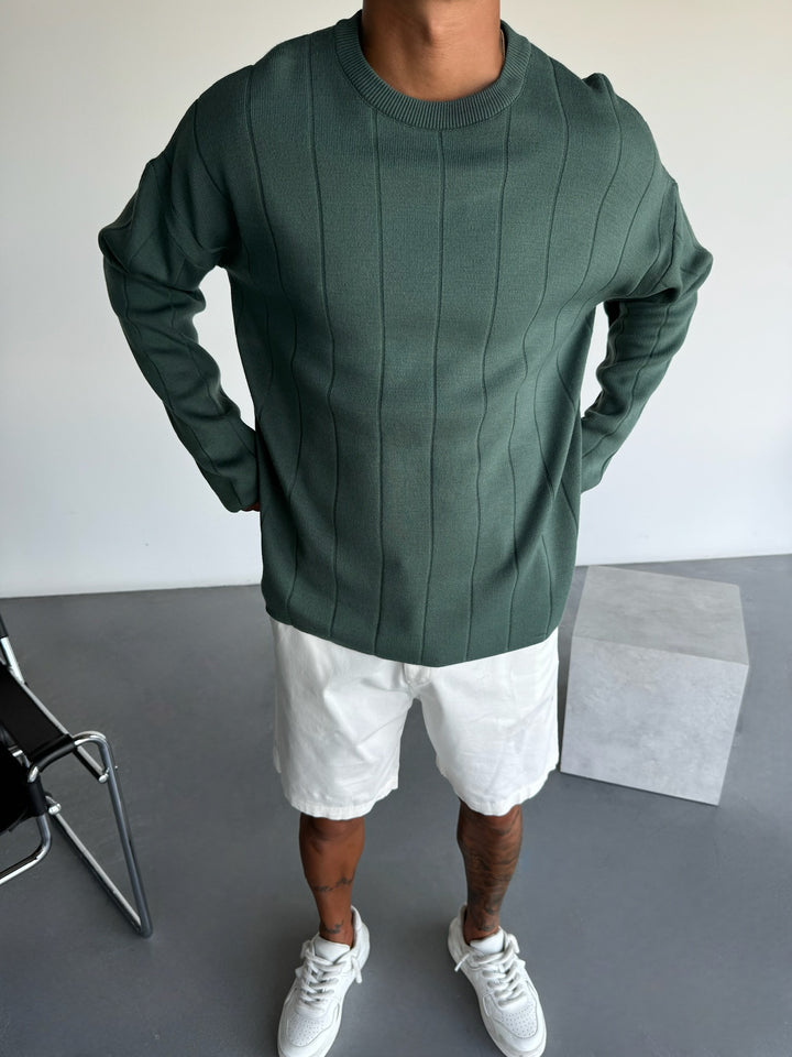 Oversize Lines Knit Sweatshirt - Petrol