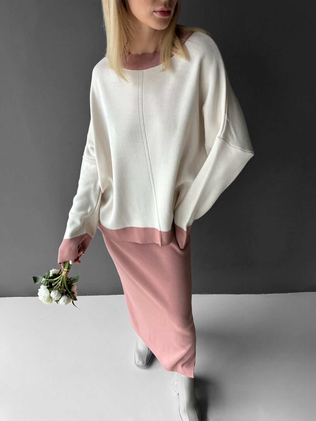 Straight Knit Skirt - Salmon