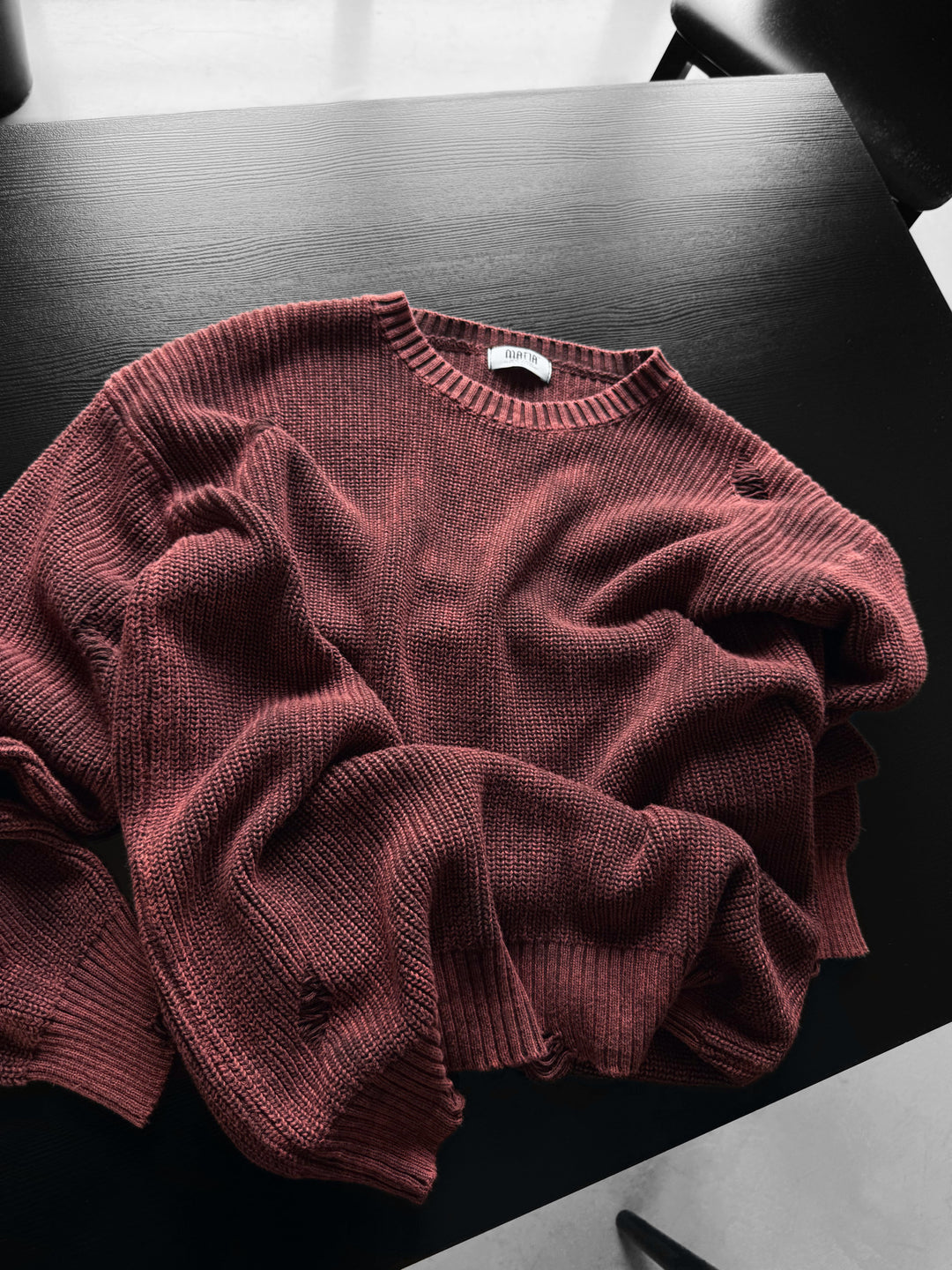 Loose Fit Knit Torn Sweater - Bordeaux
