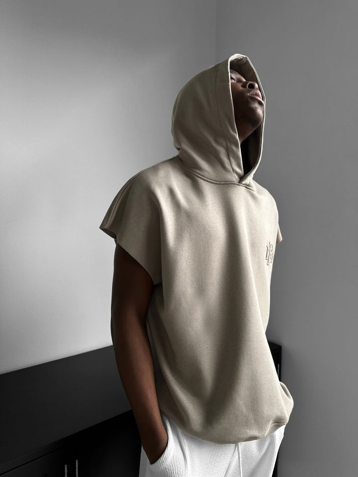 Loose Fit Sleeveless Hoodie - Warm Grey Pale