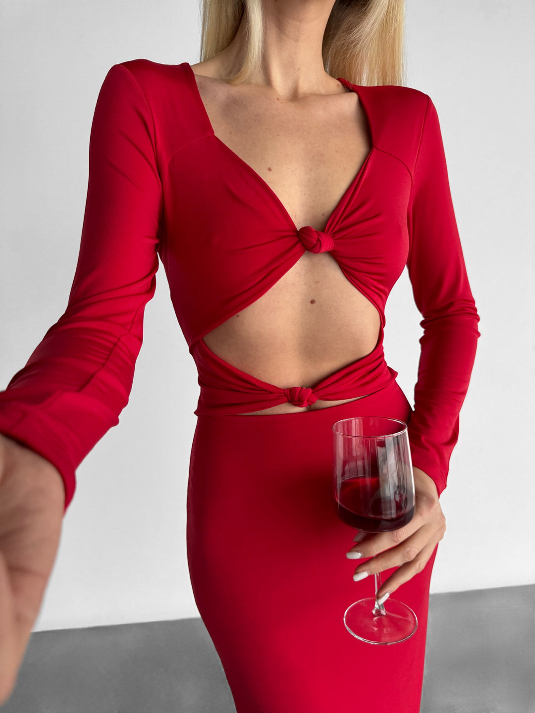 Long Dress with Cut-Out Details - Red