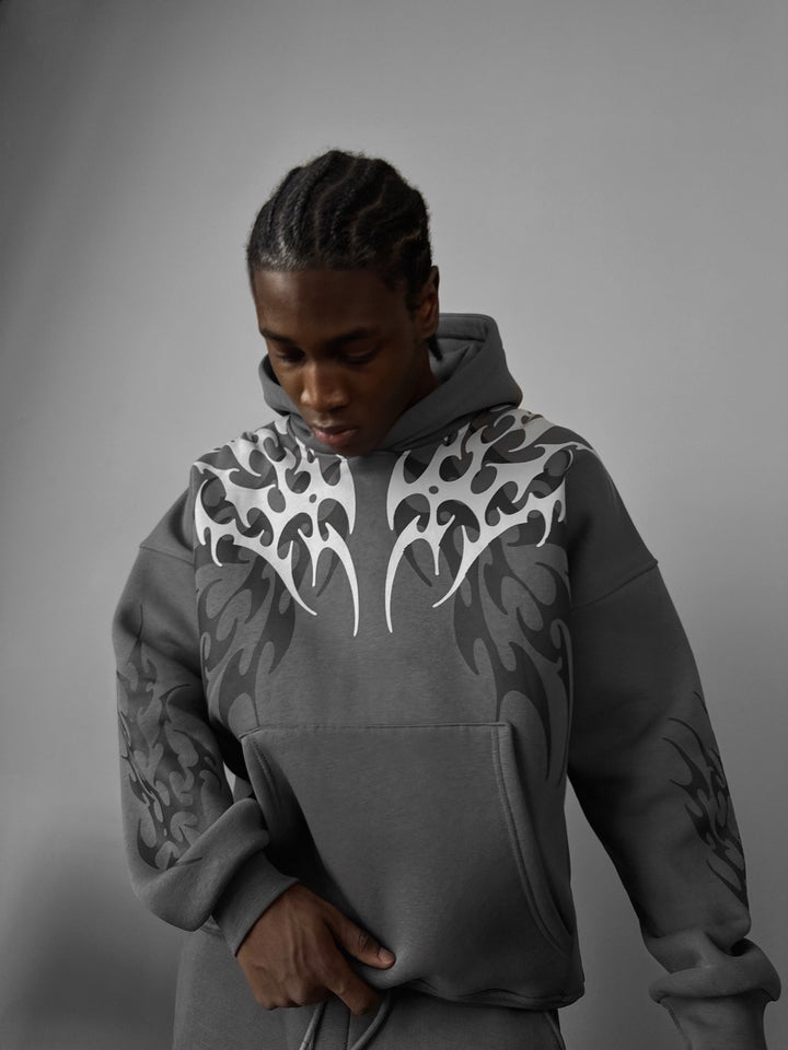 Oversize Tribal Hoodie - Anthracite