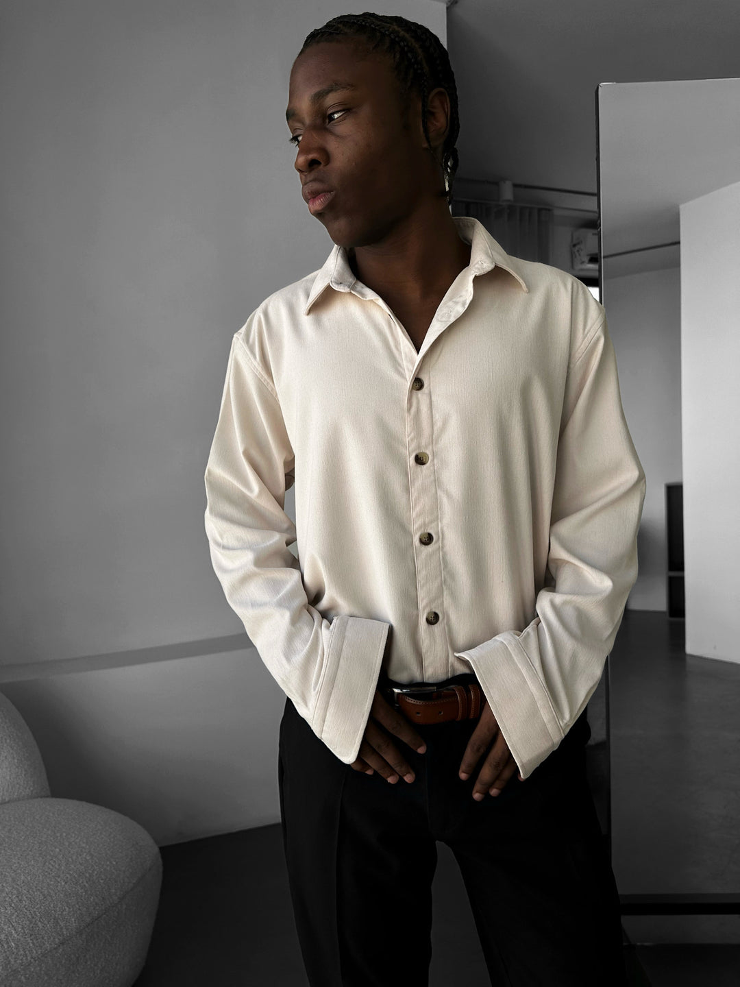 Oversize Velvet Shirt - Beige