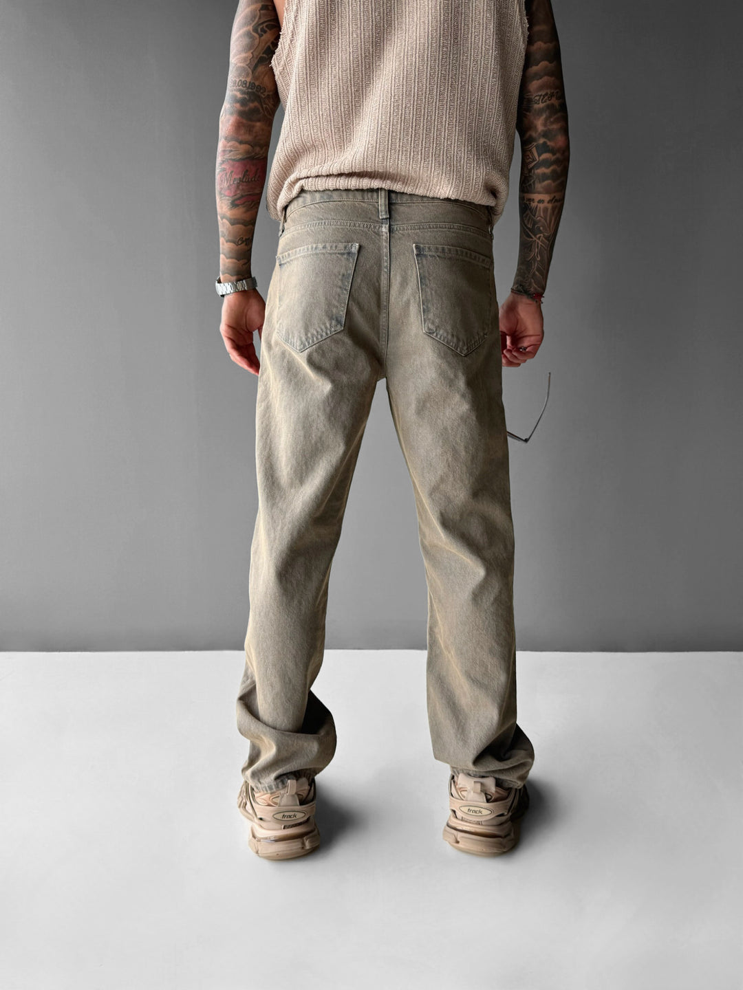 Baggy Washed Torn Jeans - Rusty