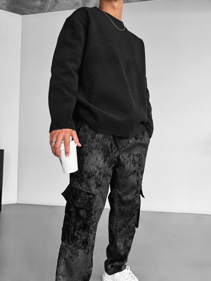 Loose Fit Velvet Pant - Black