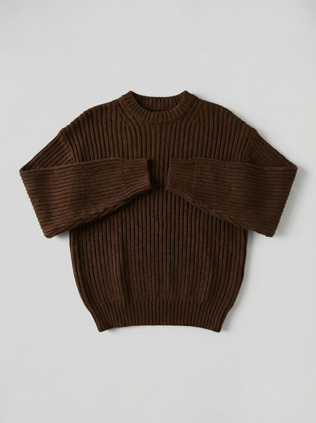 Loose Fit Striped Structure Pullover - Dark Brown