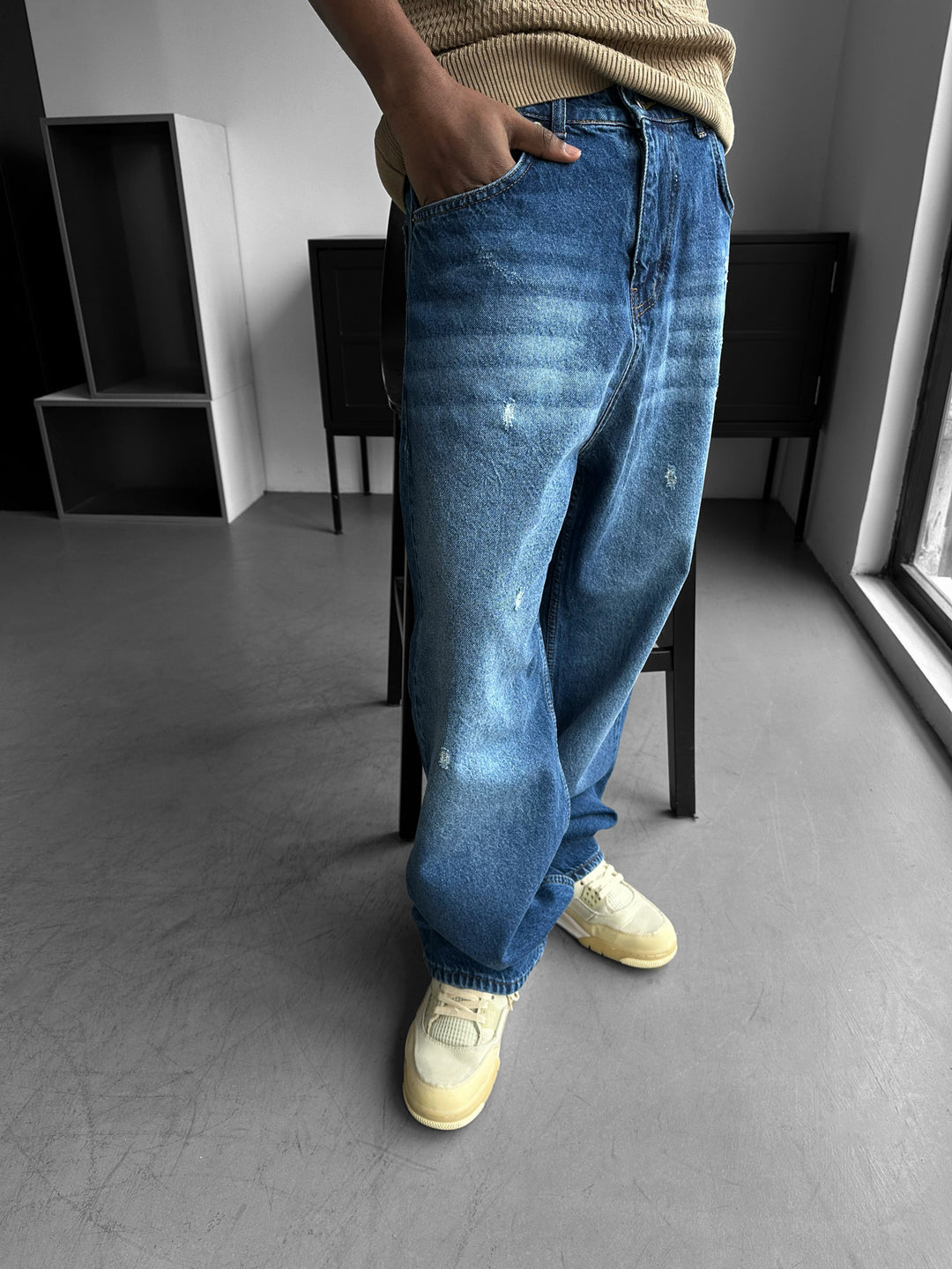 Relax Baggy Torn Jeans - Blue
