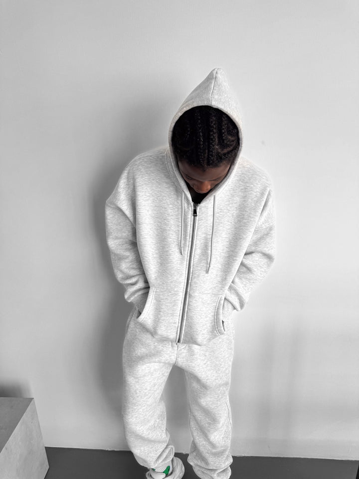 Oversize Basic Zipper Hoodie - Light Grey Melange