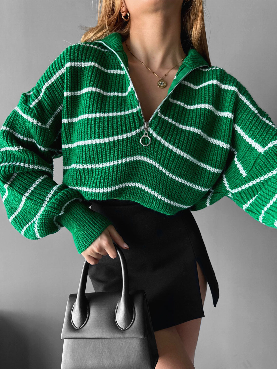 Oversize Zipper Pullover - Green