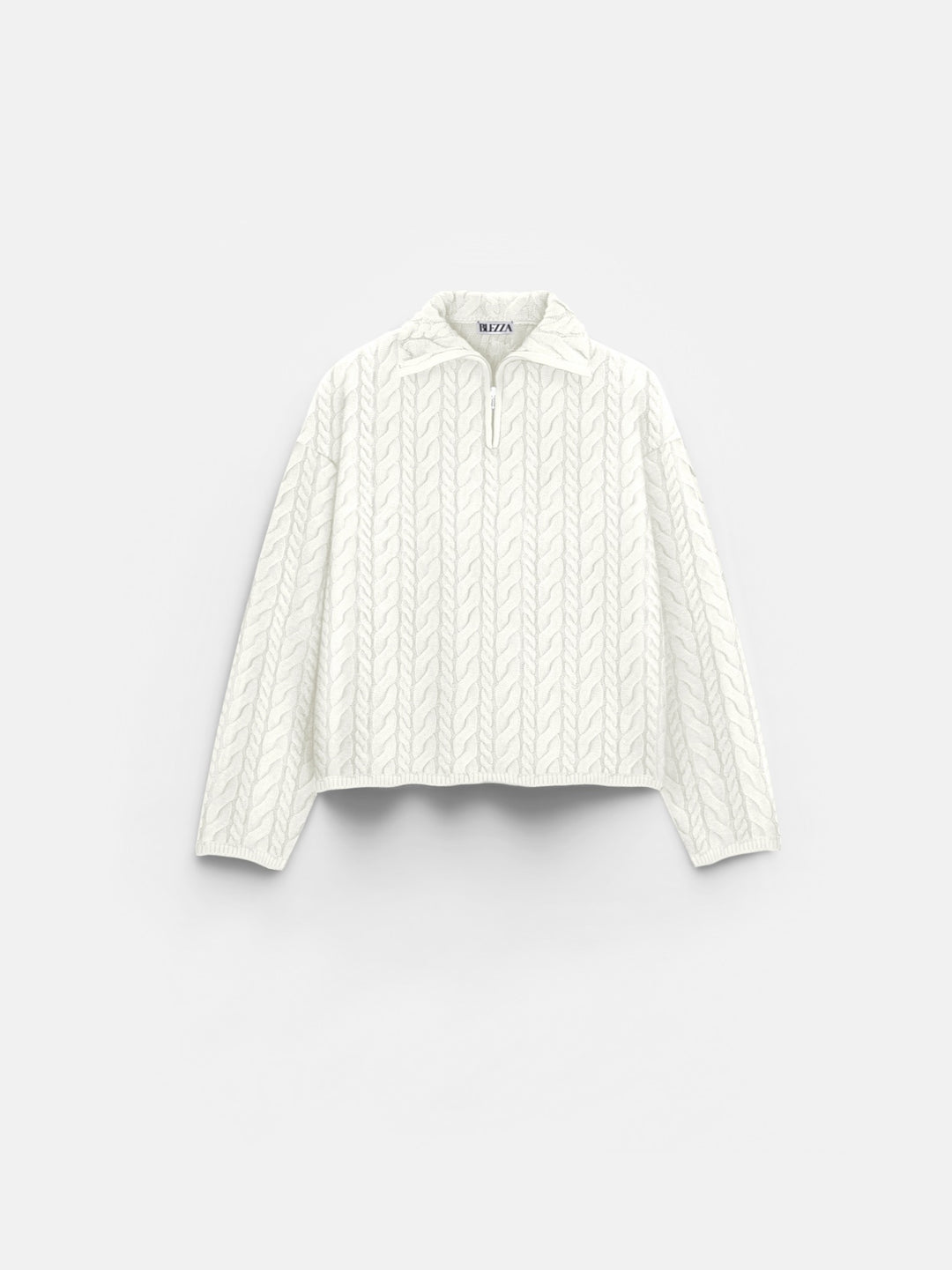 Oversize Braid Zipper Pullover - Ecru