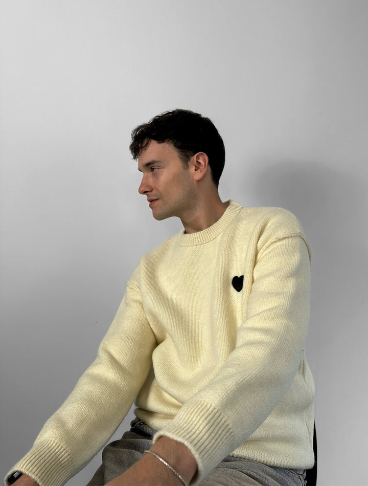 Loose Fit Heart Detail Sweater - Ecru