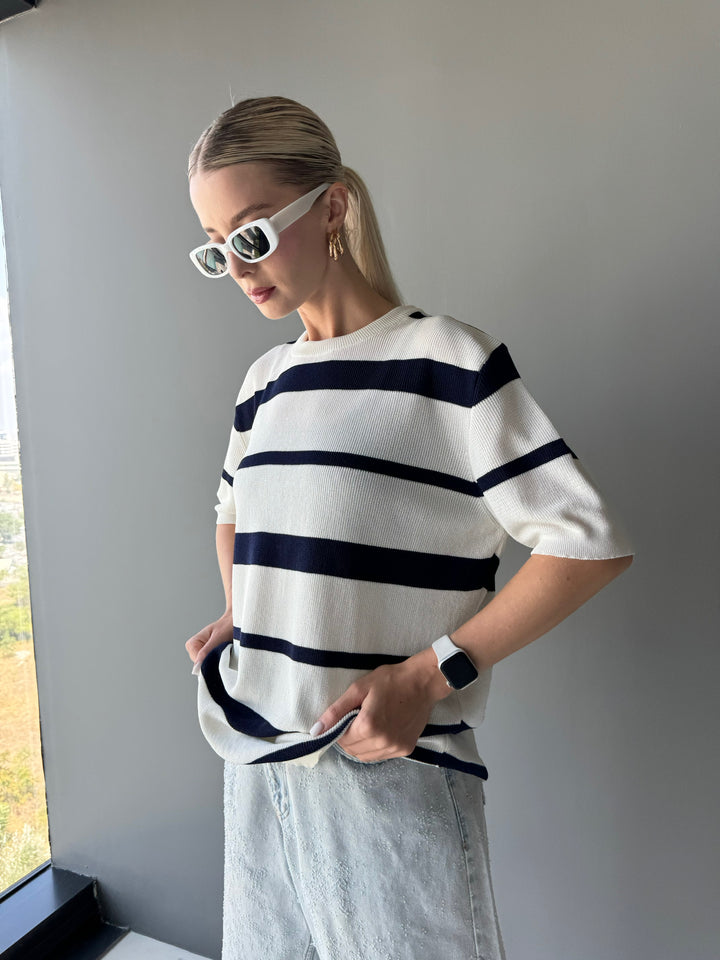 Knit Striped T-shirt - Indigo