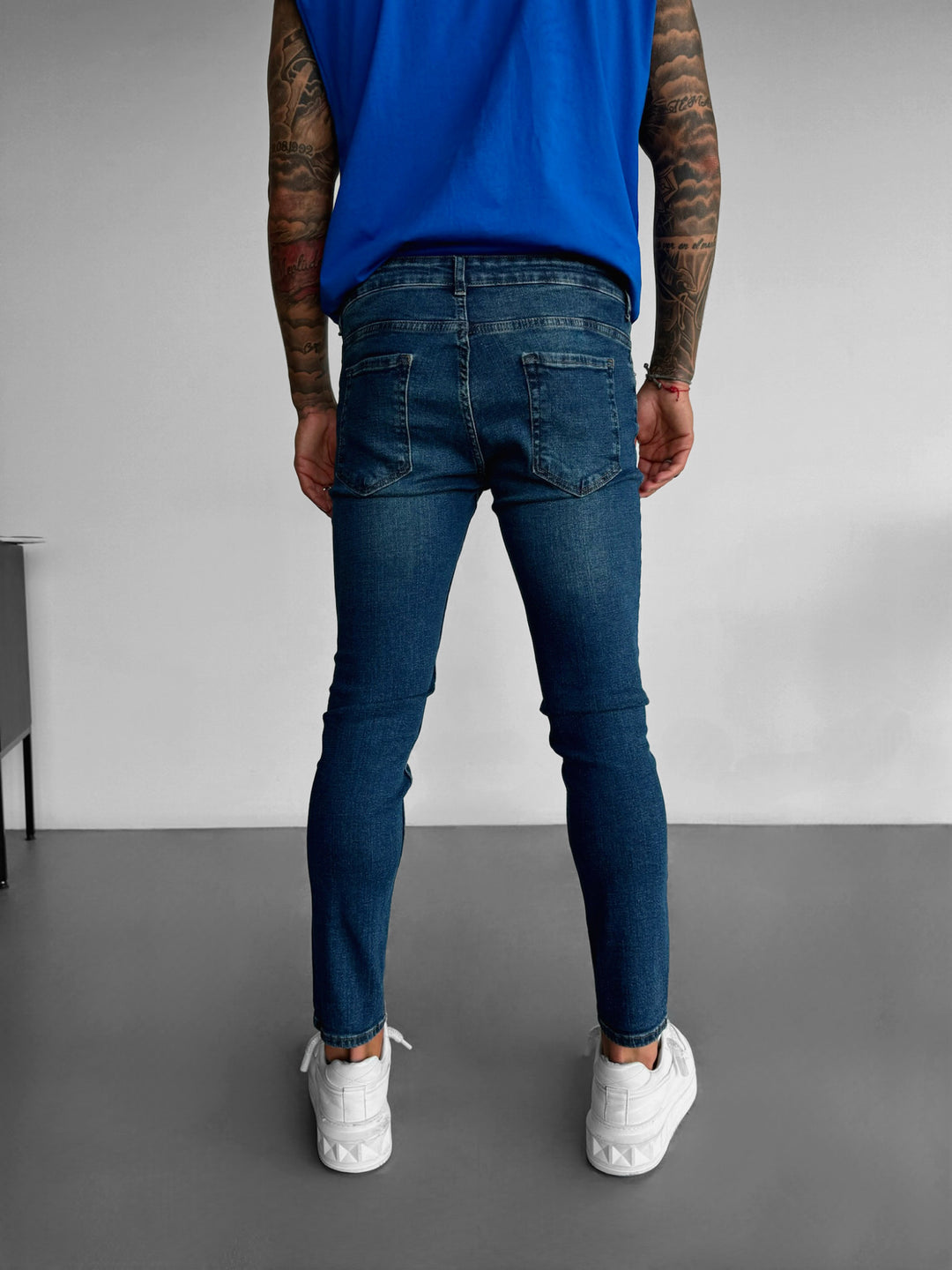 Slim Fit Washed Jeans - Dark Blue