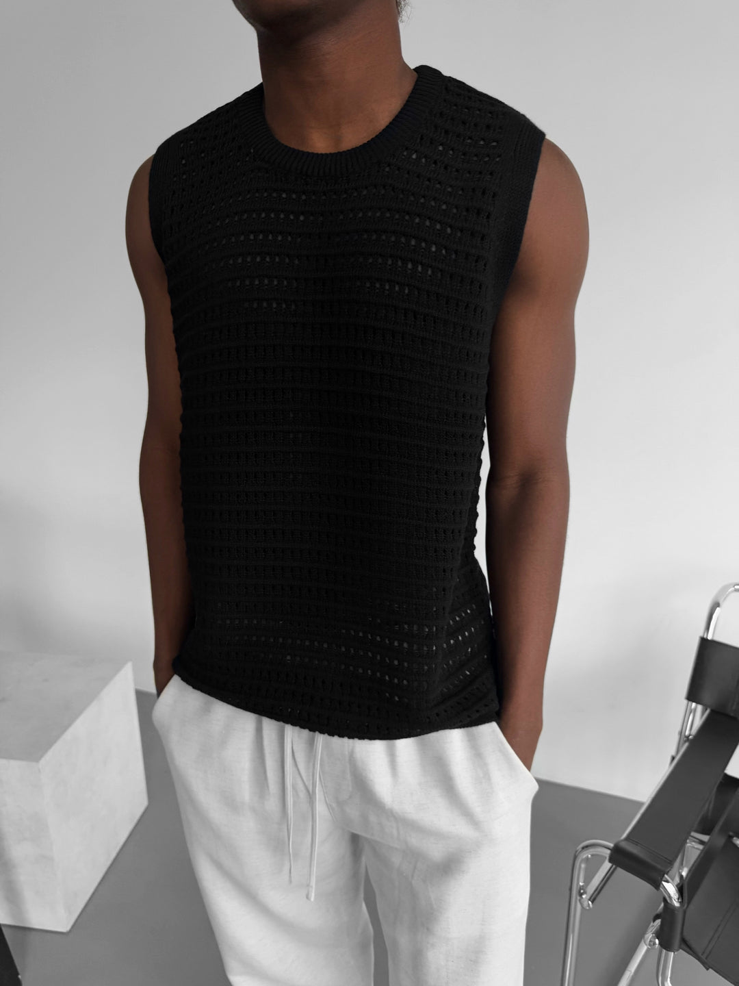 Oversize Grid Tanktop - Black