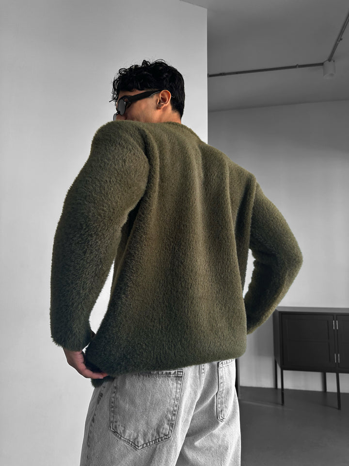 Oversize Hairy Rope Sweater - Khaki