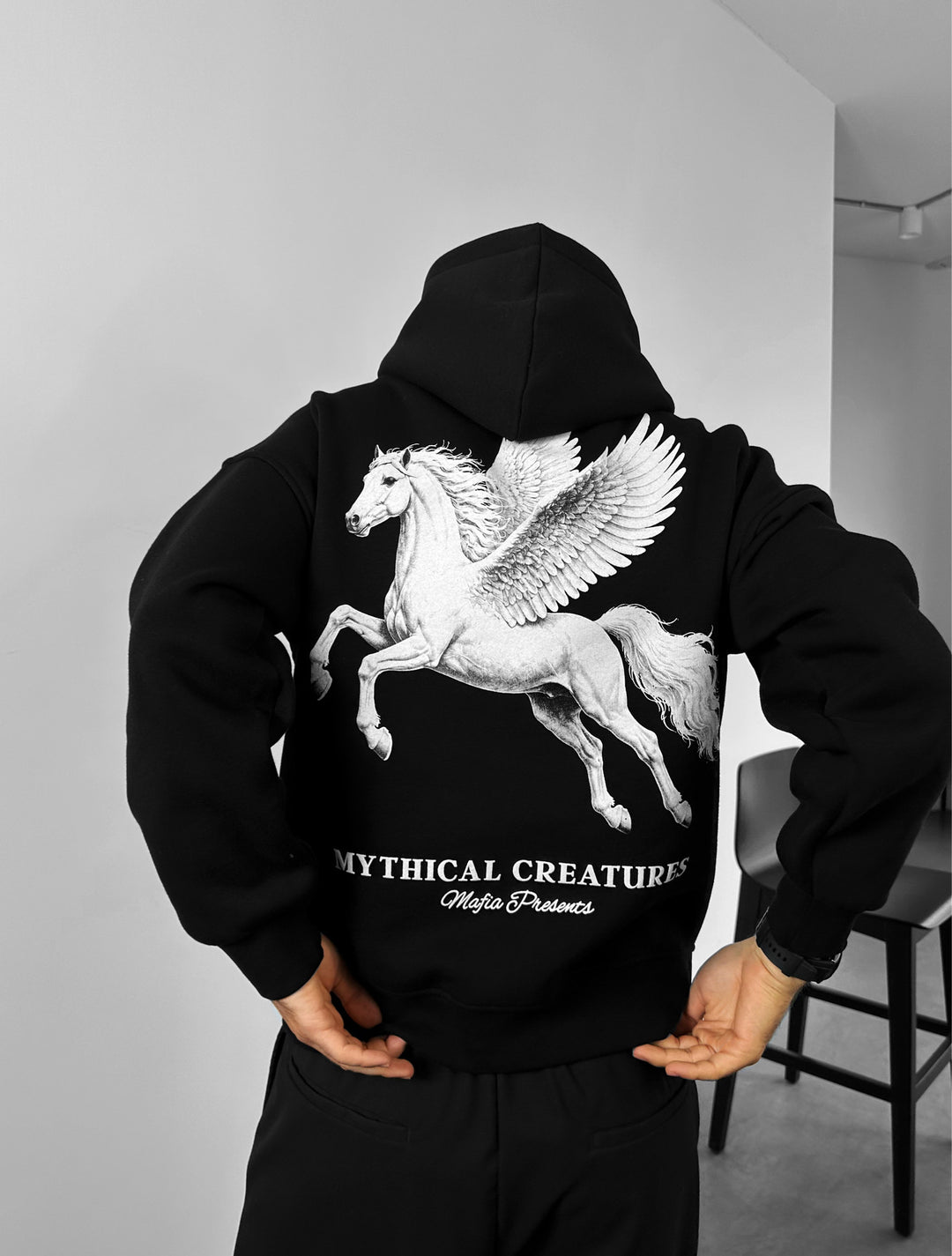 Oversize Mythical Creatures Hoodie - Black