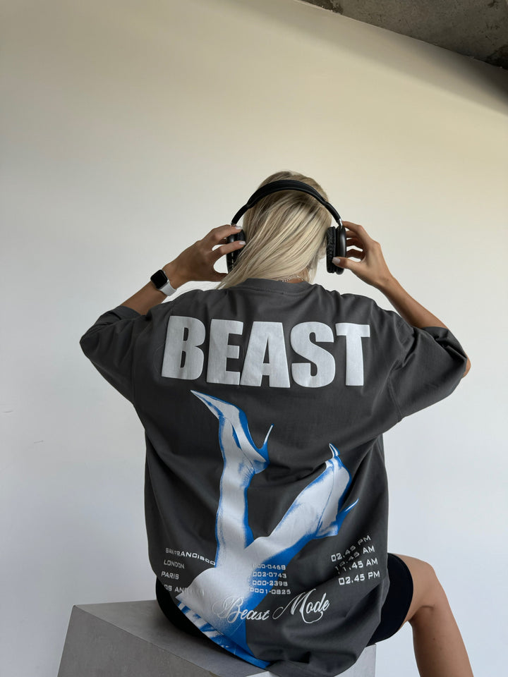 Oversize Beast T-shirt - Anthracite and Blue