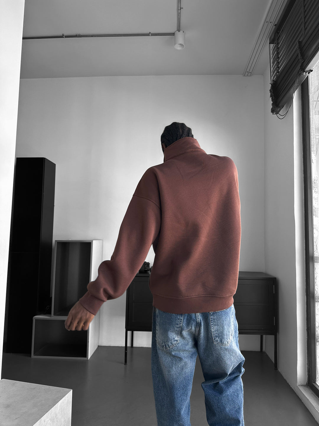 Oversize Half-Zip Polo Sweatshirt - Chocolate Brown