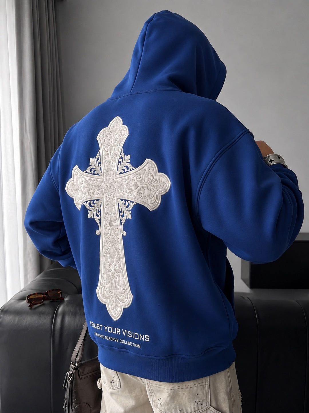Oversize Cross Hoodie - Navy Peony