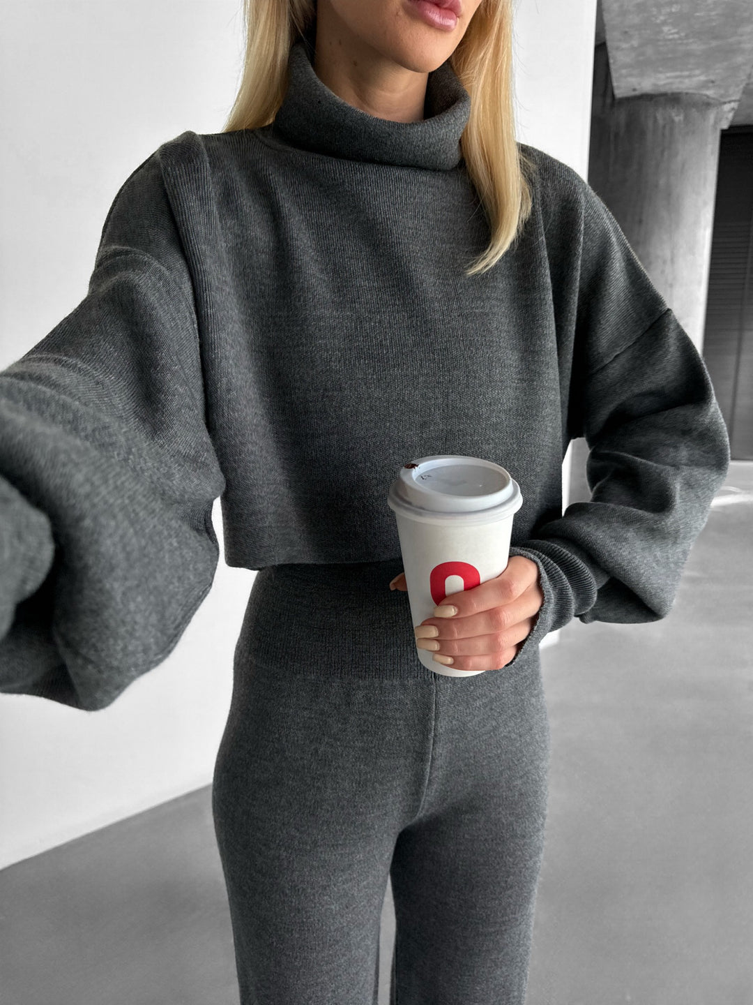 Crop Collar Sweater - Anthracite