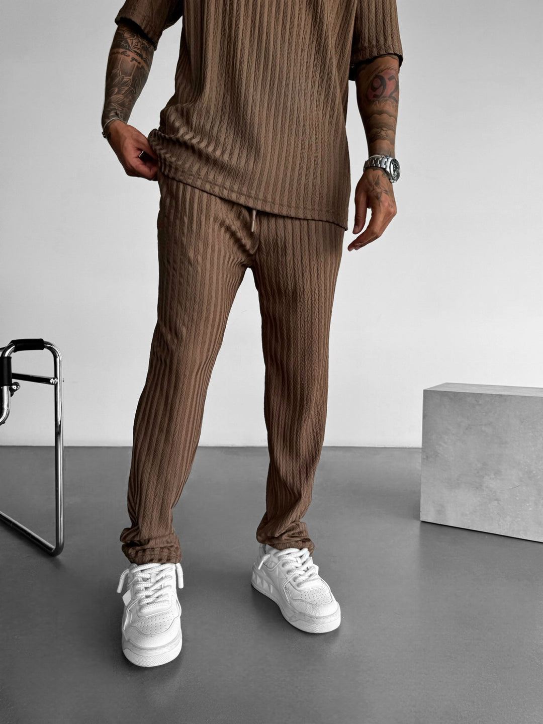 Loose Fit Structured Trousers - Cappucino