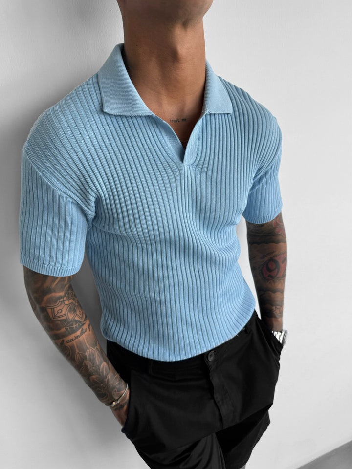 Slim Fit Knit Polo T-Shirt - Babyblue