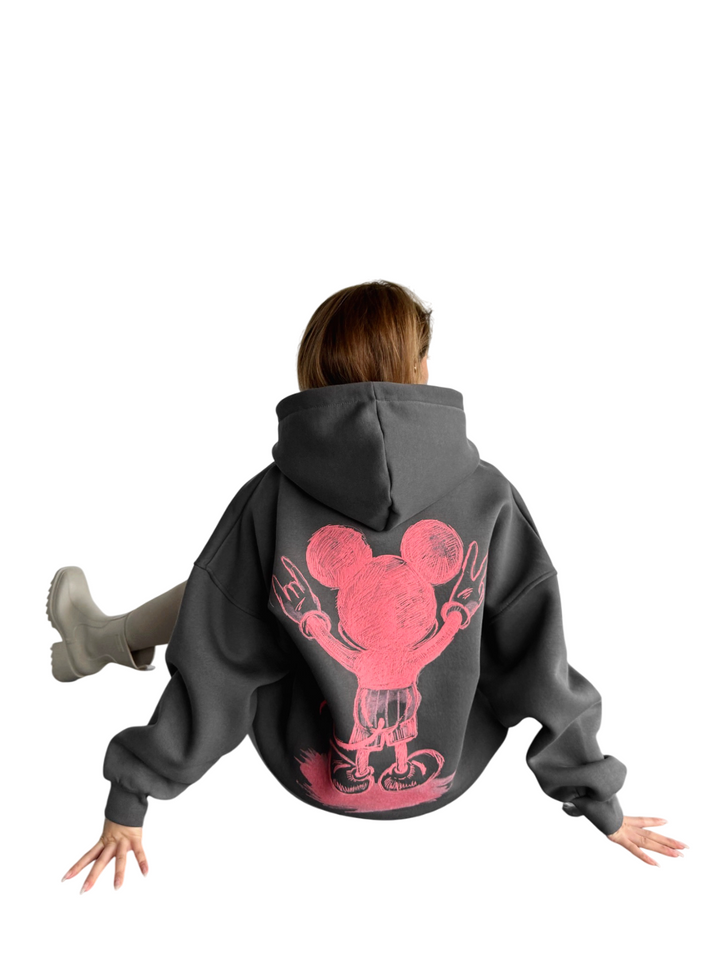 Oversize Mouse Hoodie - Anthracite and Pink