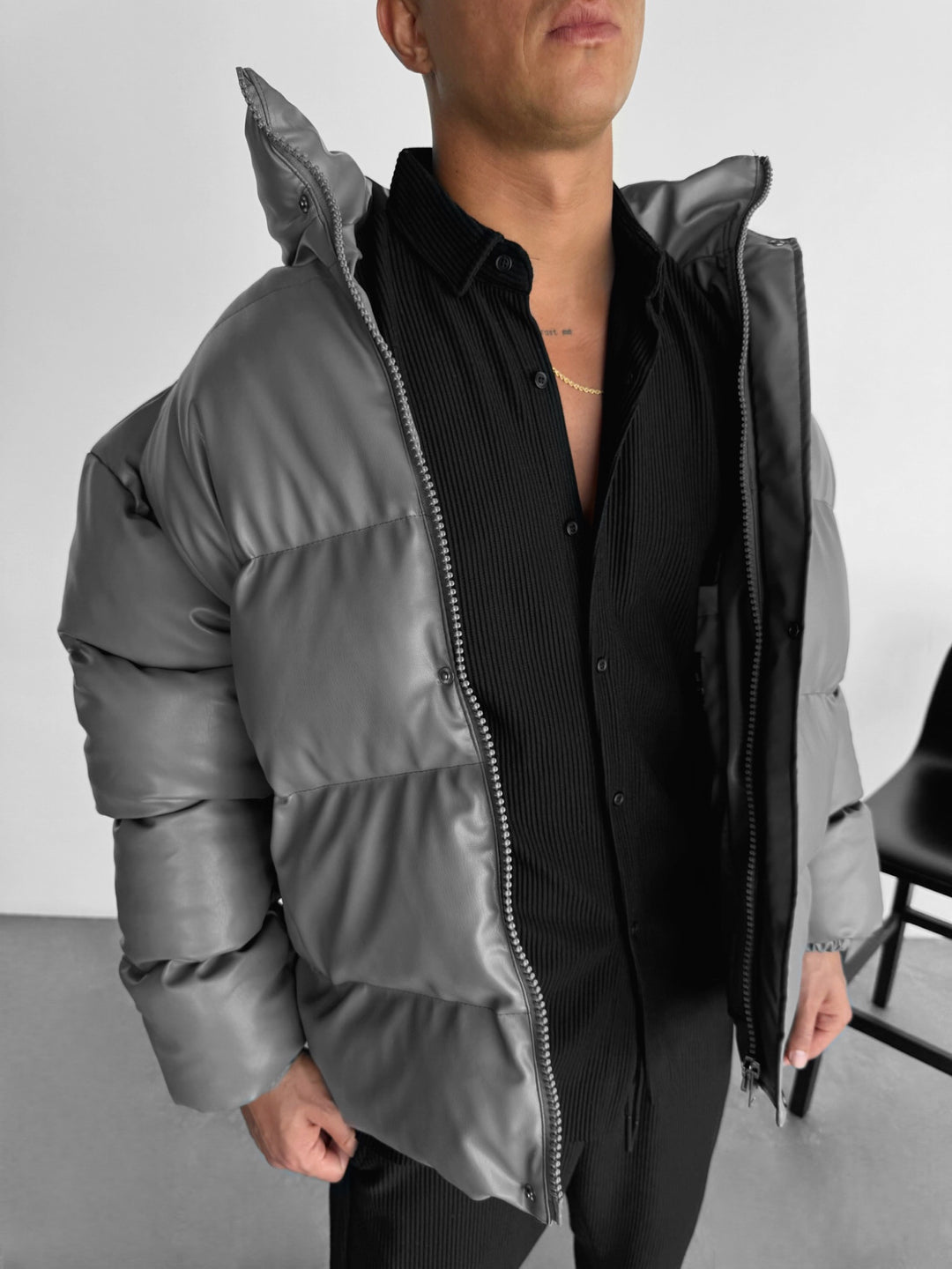 Oversize Leather Jacket - Anthracite