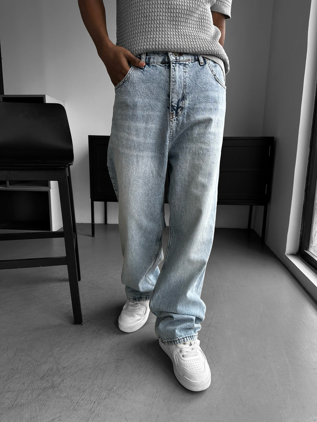 Relax Baggy Washed Jeans - Light Blue