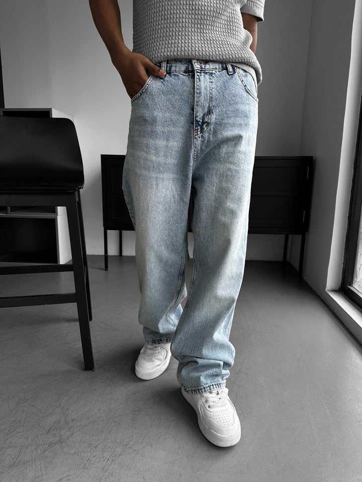 Relax Baggy Washed Jeans - Light Blue