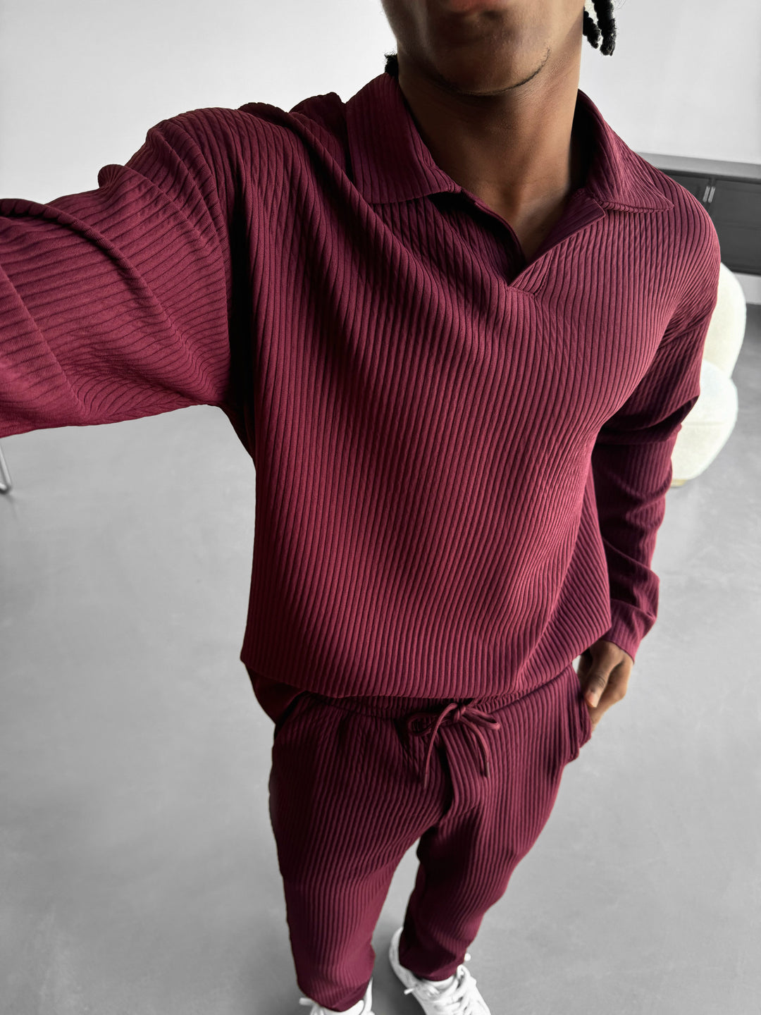 Oversize Ribbed Long Arm Polo T-shirt - Port Royale