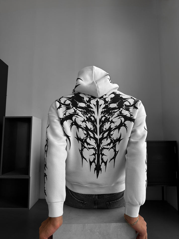 Oversize Skull Flame Hoodie - White