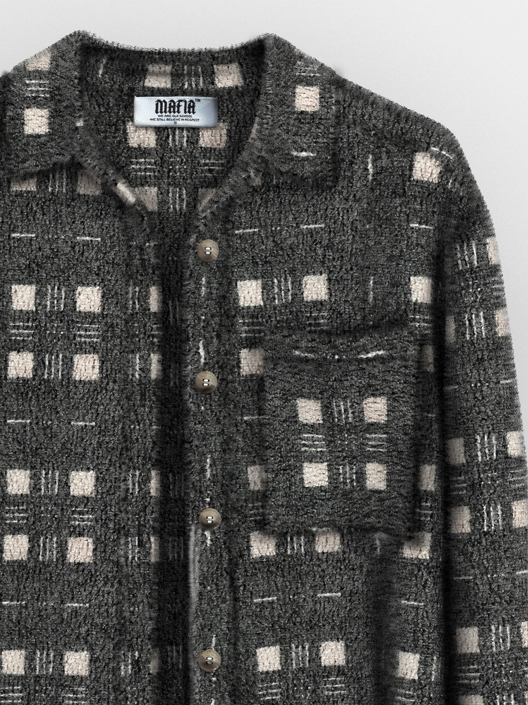 Oversize thick checked plush Shirt - Black