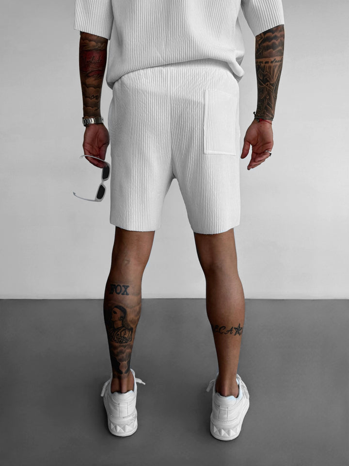 Loose Fit Ribbed Shorts - White