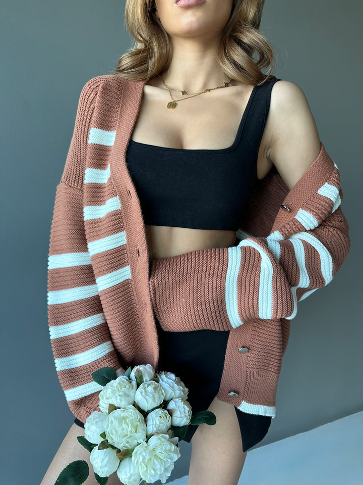 Oversize Textured Knit Cardigan - Chocolate Brown