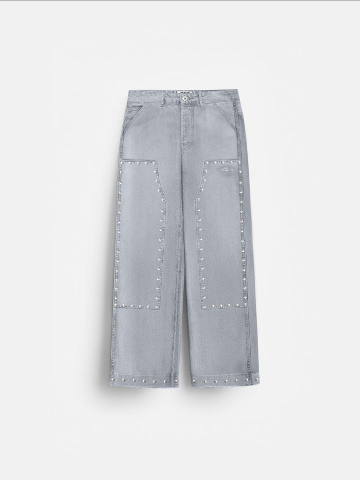 Baggy Patches Rivets Jeans - Grey