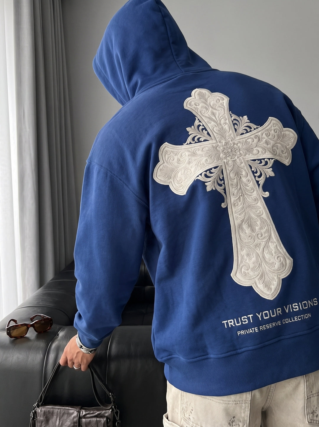 Oversize Cross Hoodie - Navy Peony
