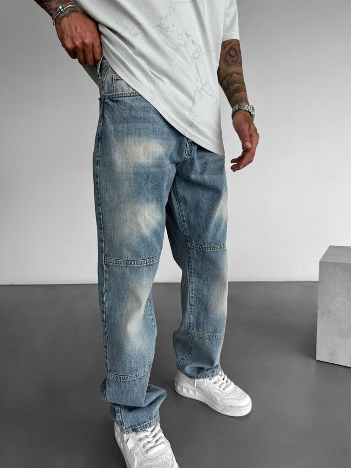 Baggy Seam Washed Jeans - Dark Blue