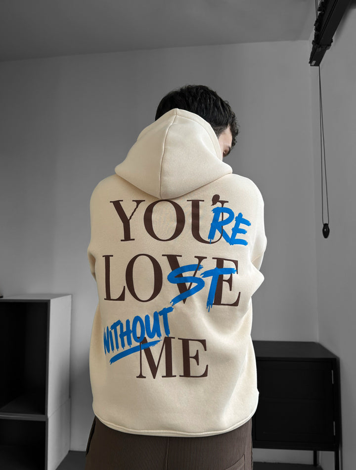 Oversize Motto Hoodie - Beige