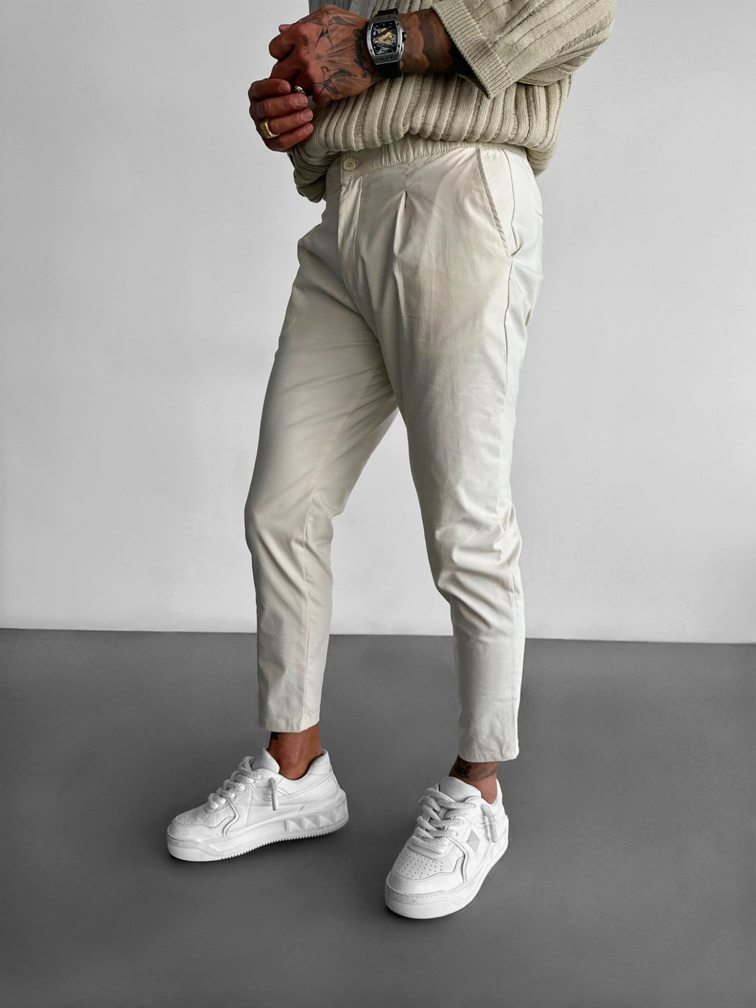 Slim Fit Chino Trousers - Creme