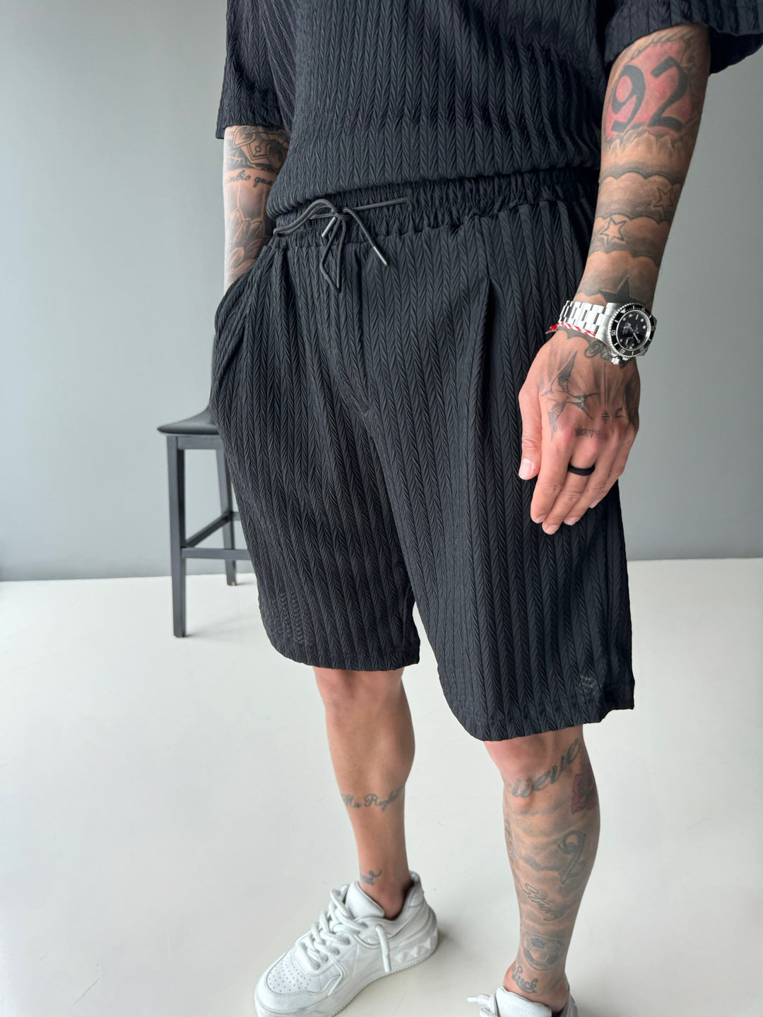 Loose Fit Structure Shorts - Black