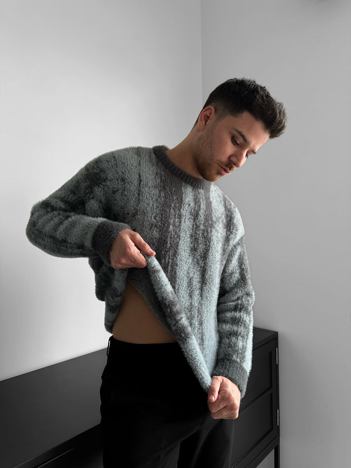 Oversize Brushstroke Effect Knit Pullover - Anthracite