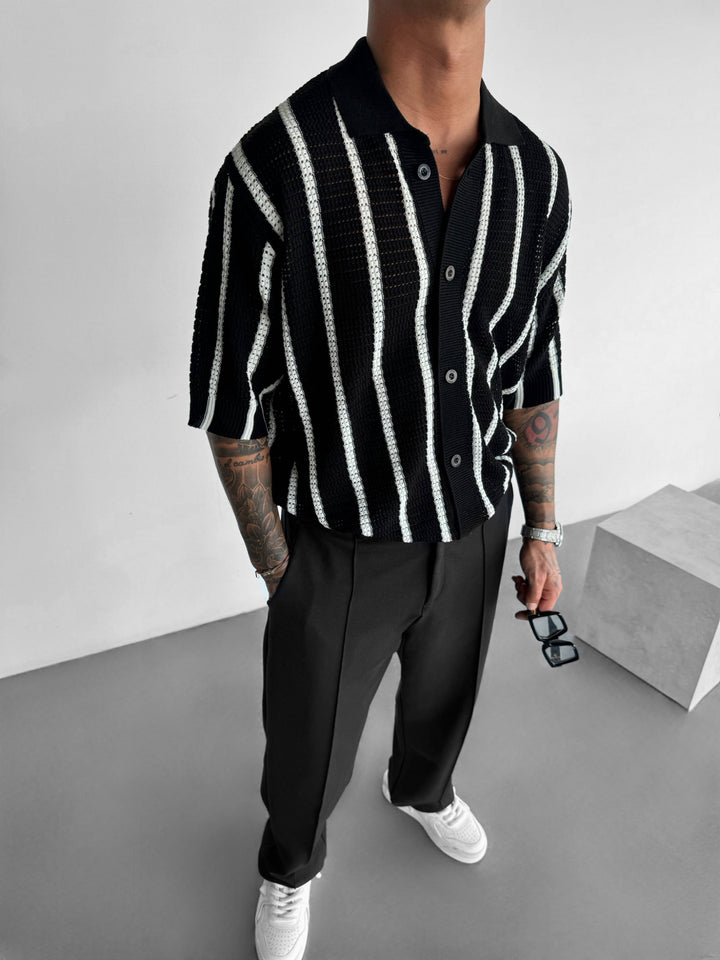 Oversize Knit Lines Shirt - Black and White