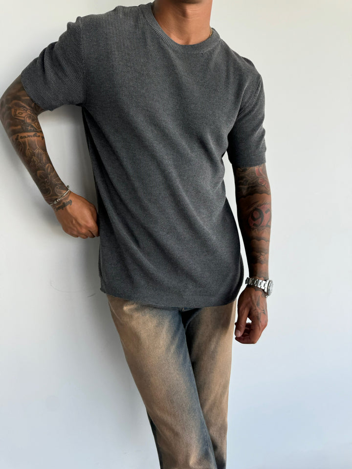 Oversize Knit T-Shirt - Anthracite