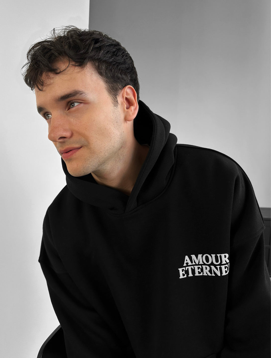 Oversize Amour Éternel Hoodie - Black