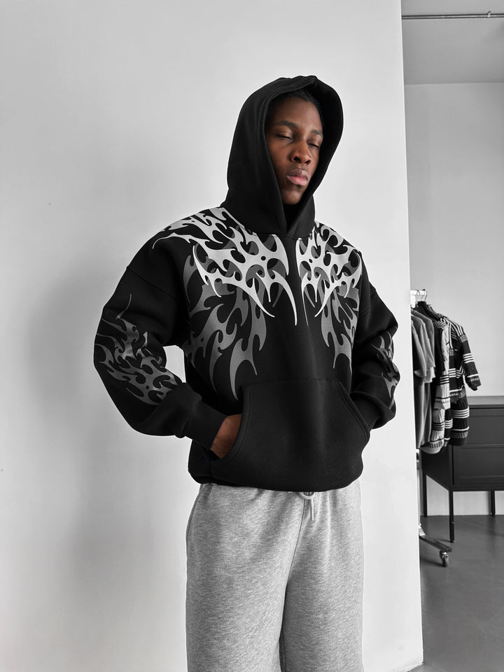 Oversize Tribal Hoodie - Black